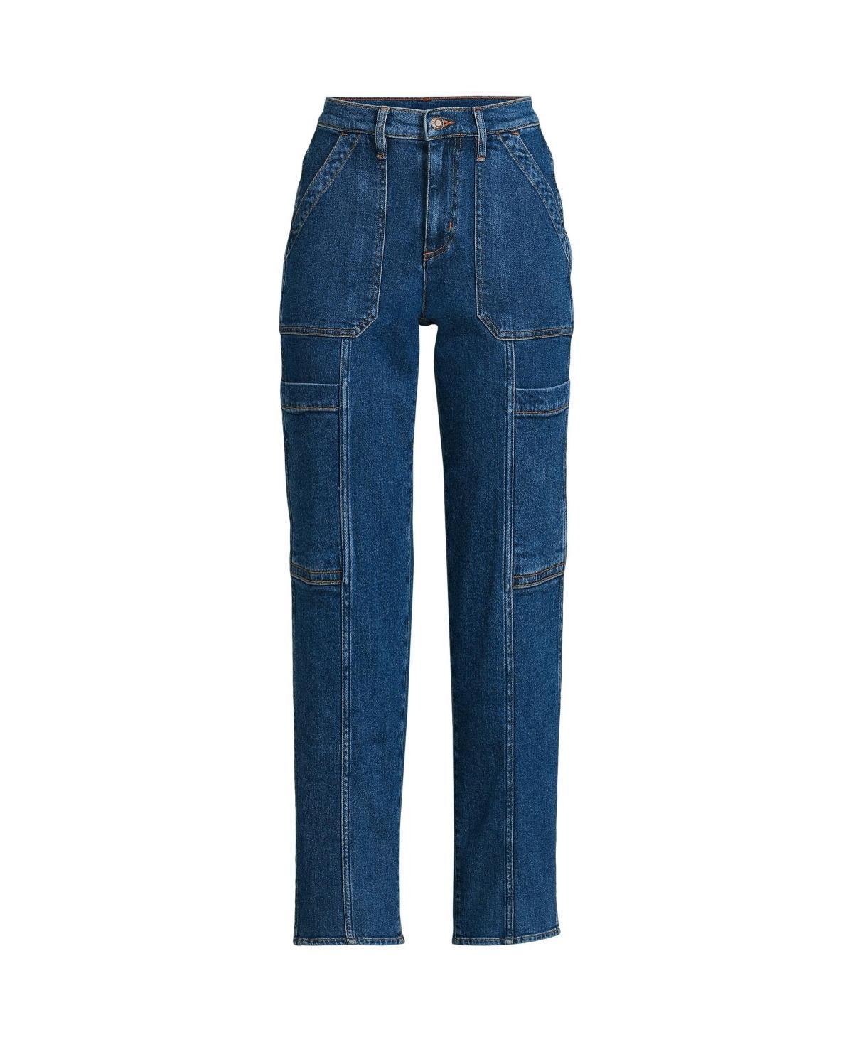 Womens Lands End High-Rise Utility Cargo Ankle Jeans Product Image