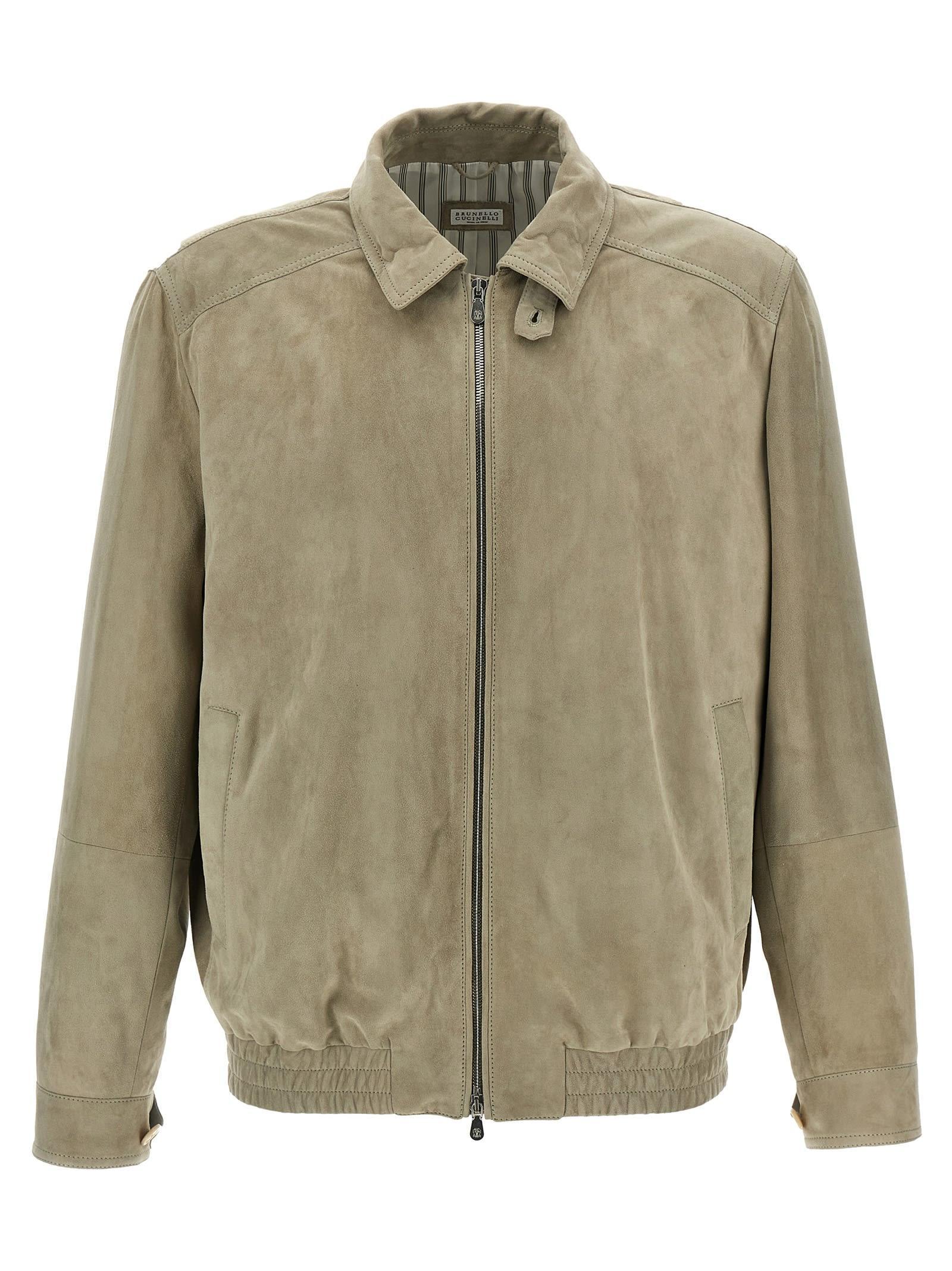 BRUNELLO CUCINELLI Zipped Bomber Jacket In Sand Product Image