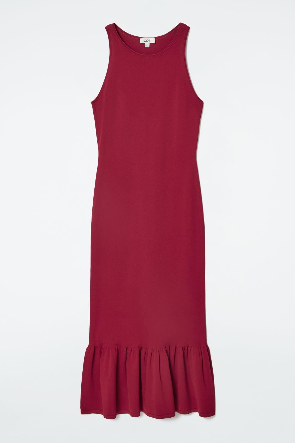 KNITTED RUFFLED-HEM MIDI DRESS Product Image