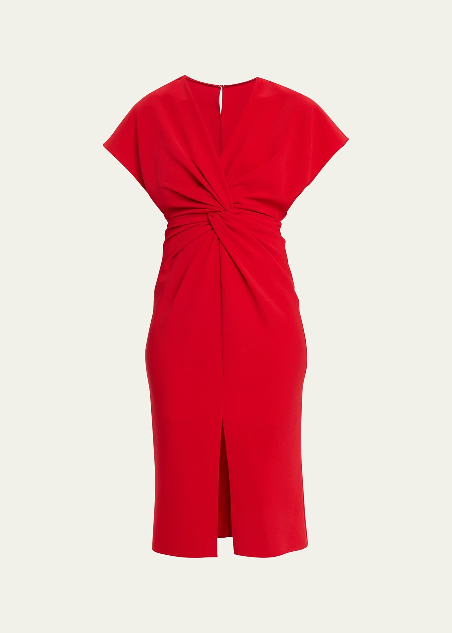 Womens Stretch Crepe Twist-Front Midi-Dress Product Image