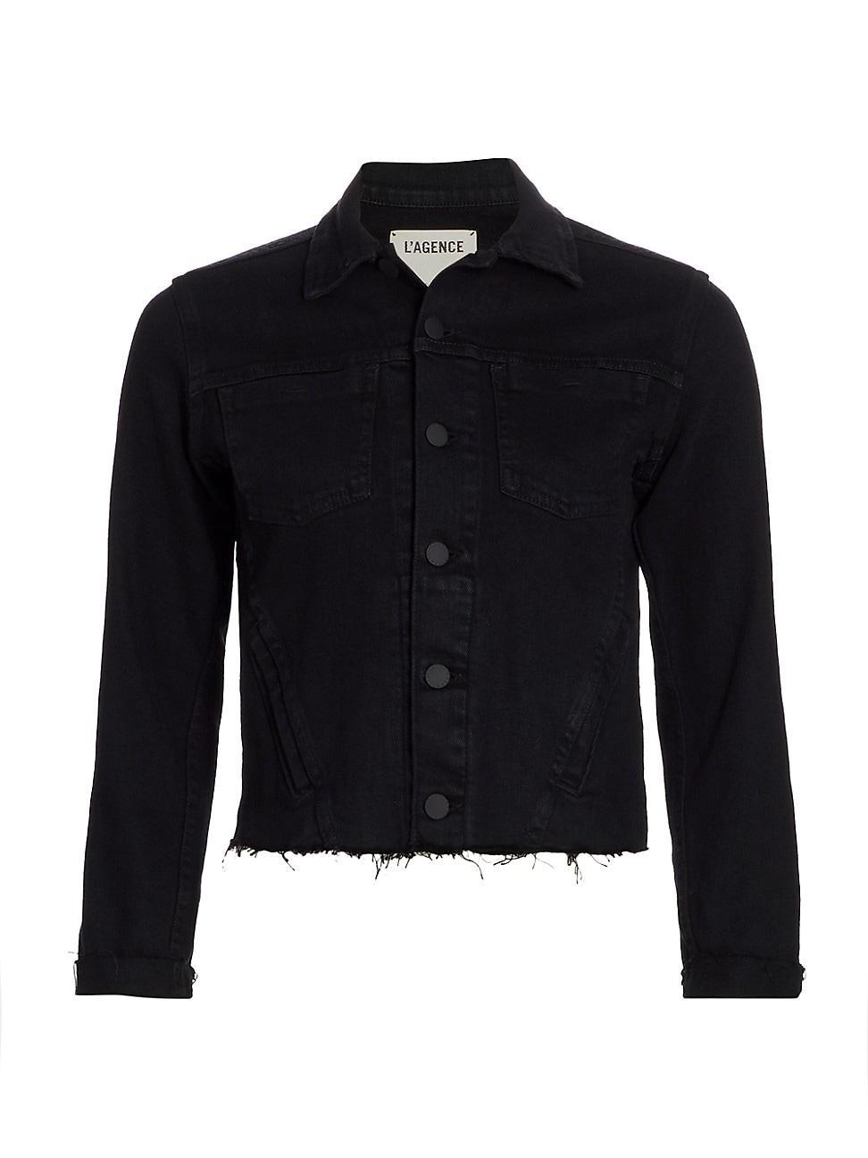 LAGENCE Janelle Slim Raw Hem Denim Jacket Product Image