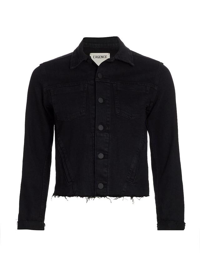 Womens Janelle Slim-Fit Raw-Hem Denim Jacket Product Image