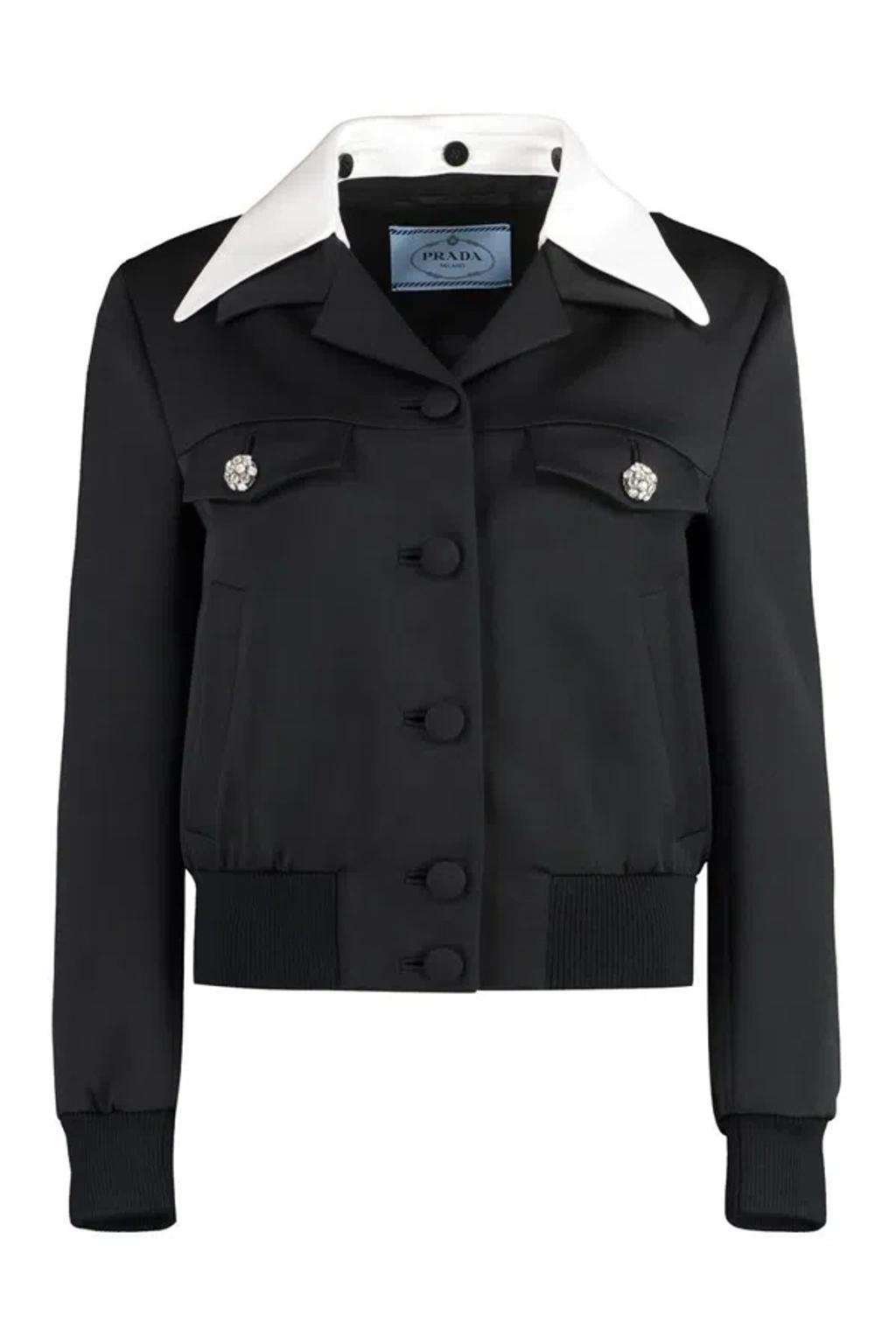 Single-breasted Wool And Satin Jacket In Nero Product Image