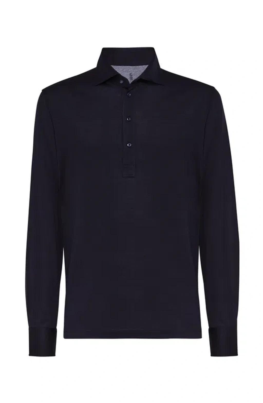 Long-sleeve Polo Shirt In Blue Product Image