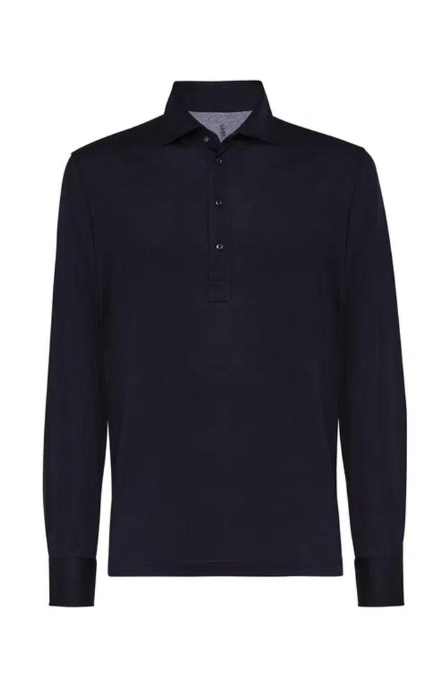 Long-sleeve Polo Shirt In Blue Product Image