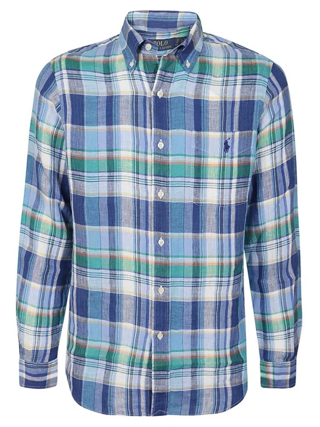 Plaided Check Long Sleeved Shirt In Blue Product Image