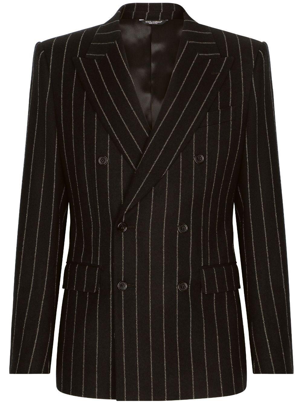 Pinstripe Double-breasted Blazer In Multicolor Product Image