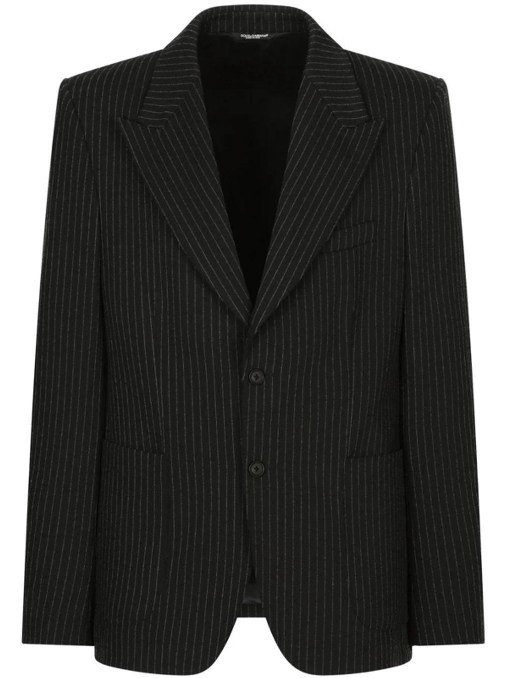 Pinstriped Single-breasted Blazer In Black Product Image