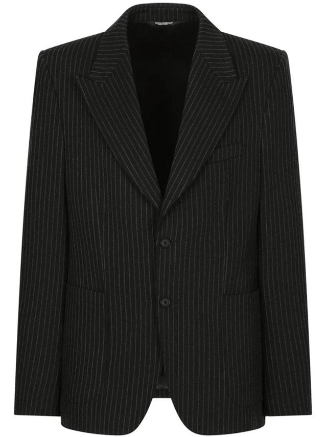 Pinstriped Single-breasted Blazer In Black Product Image