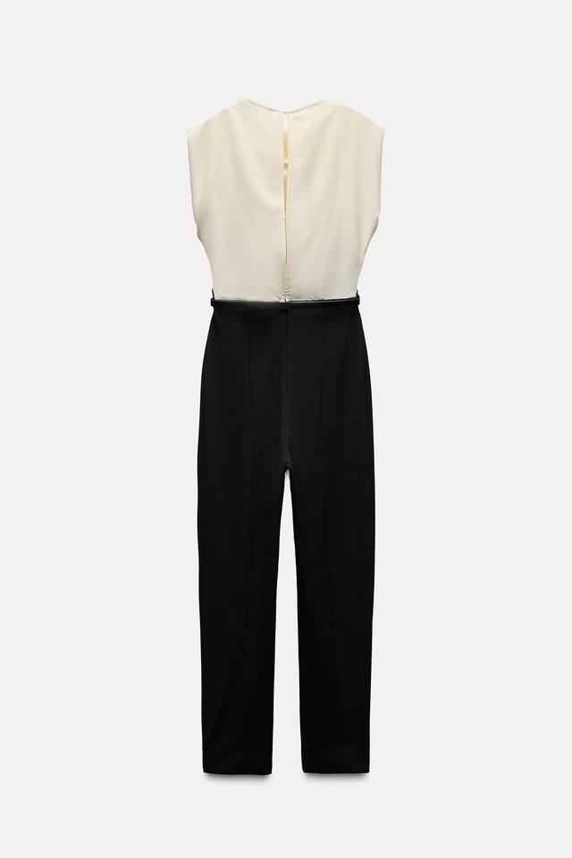 CONTRAST BELTED CREPE JUMPSUIT Product Image