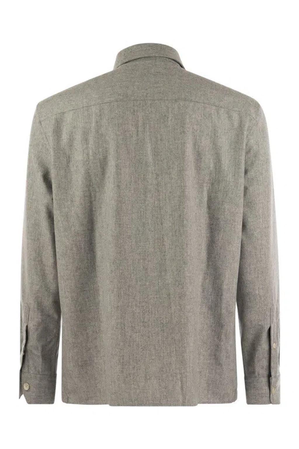 BRUNELLO CUCINELLI Virgin Wool Over Shirt With Pockets In Pearl Product Image