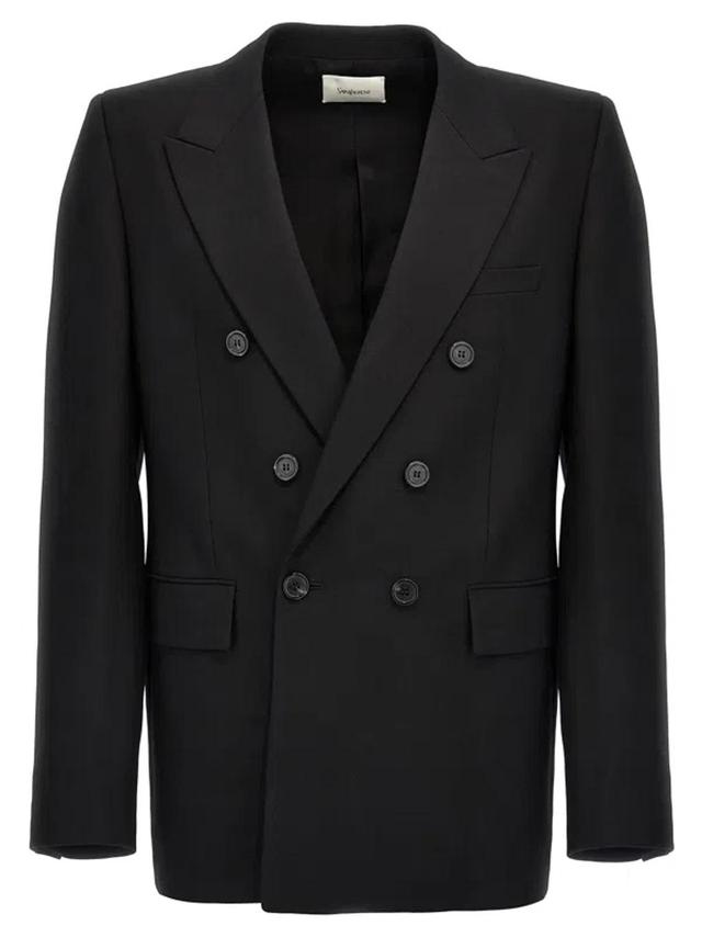 Double Breasted Wool Blazer In Black Product Image