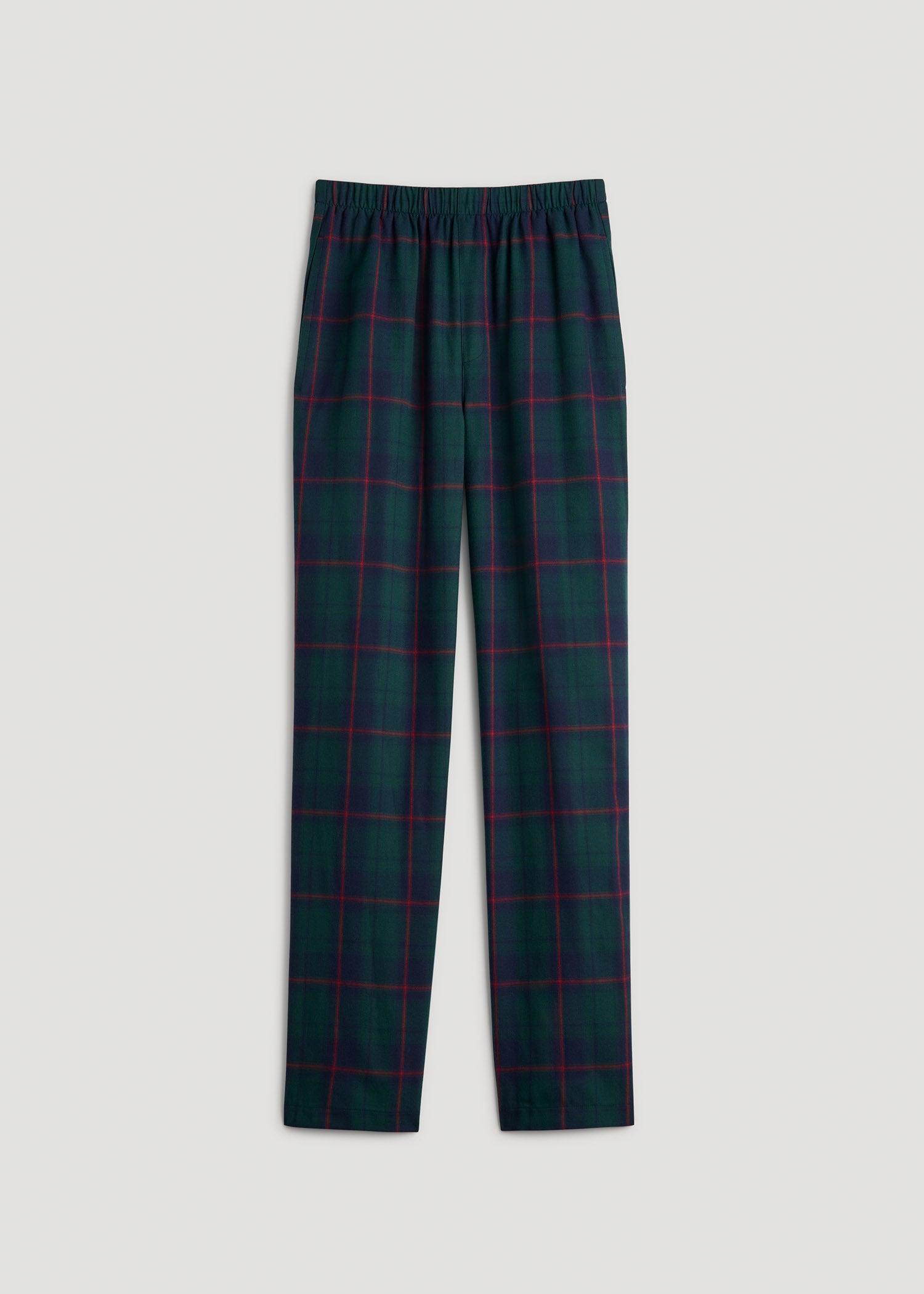 Plaid Pajama Pants for Tall Men in Green and Red Tartan Male Product Image