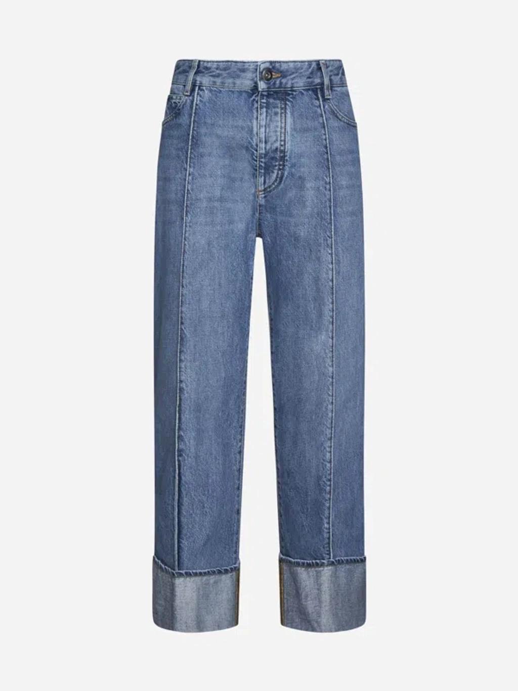 Blue Curved Shape Jeans In Mid Blue product image