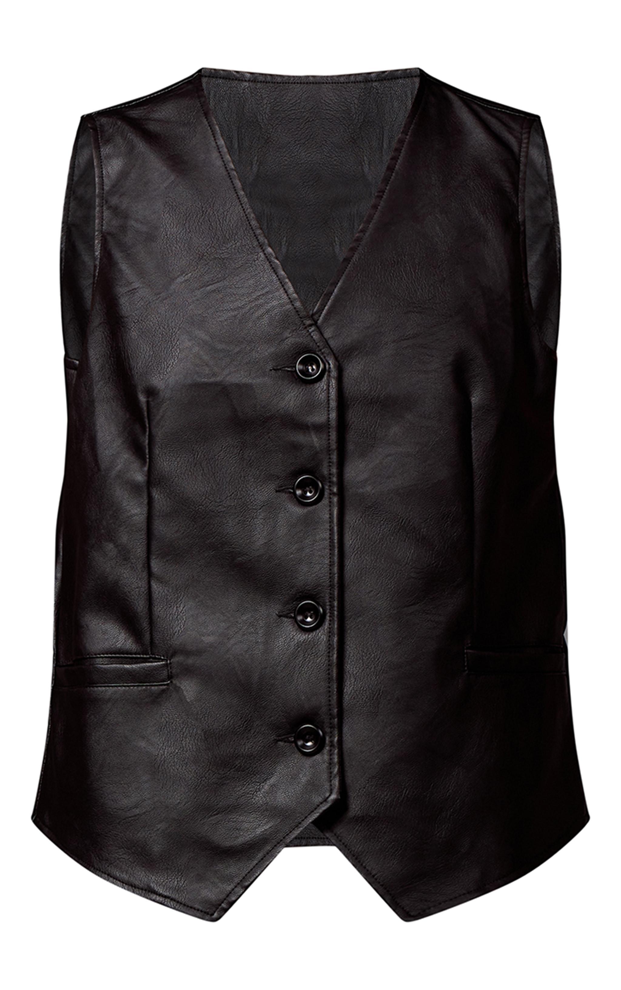 Black Faux Leather Oversized Vest Product Image