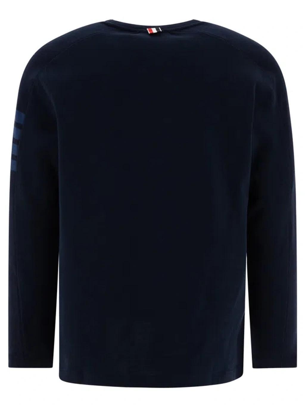 Classic 4-bar Long Sleeve Cotton Tee In Blue Product Image