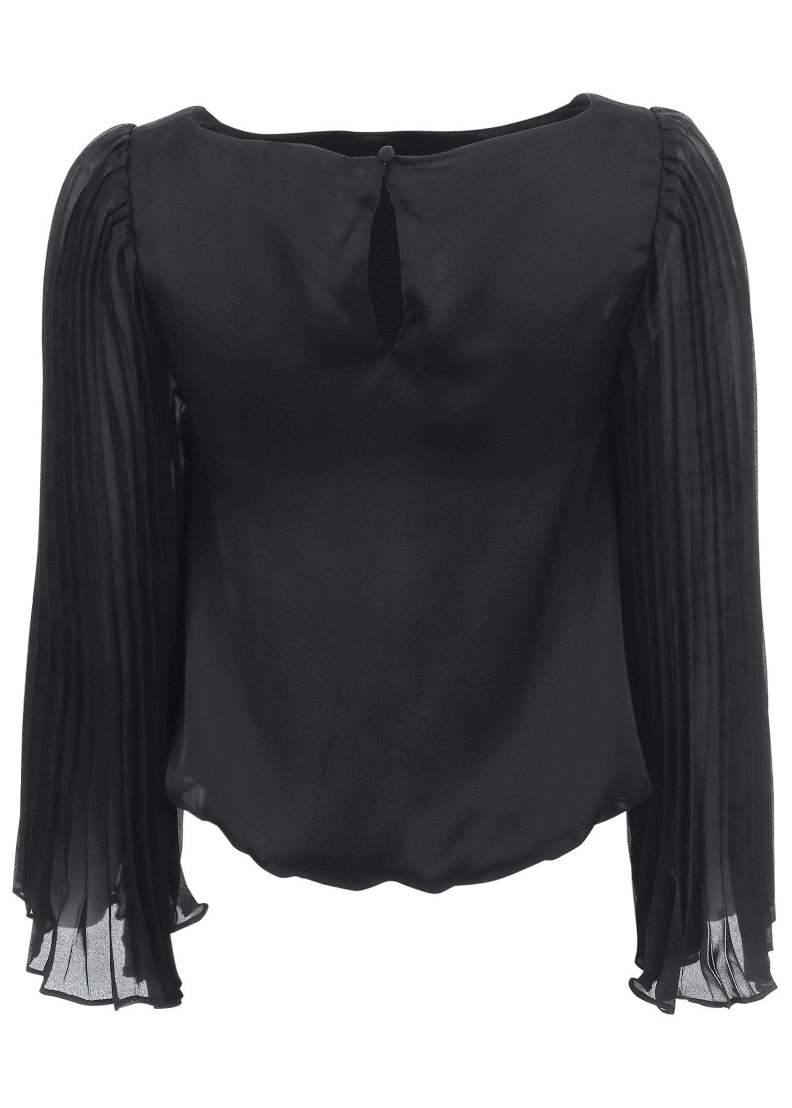 Pleated Sleeve Top - Black Product Image