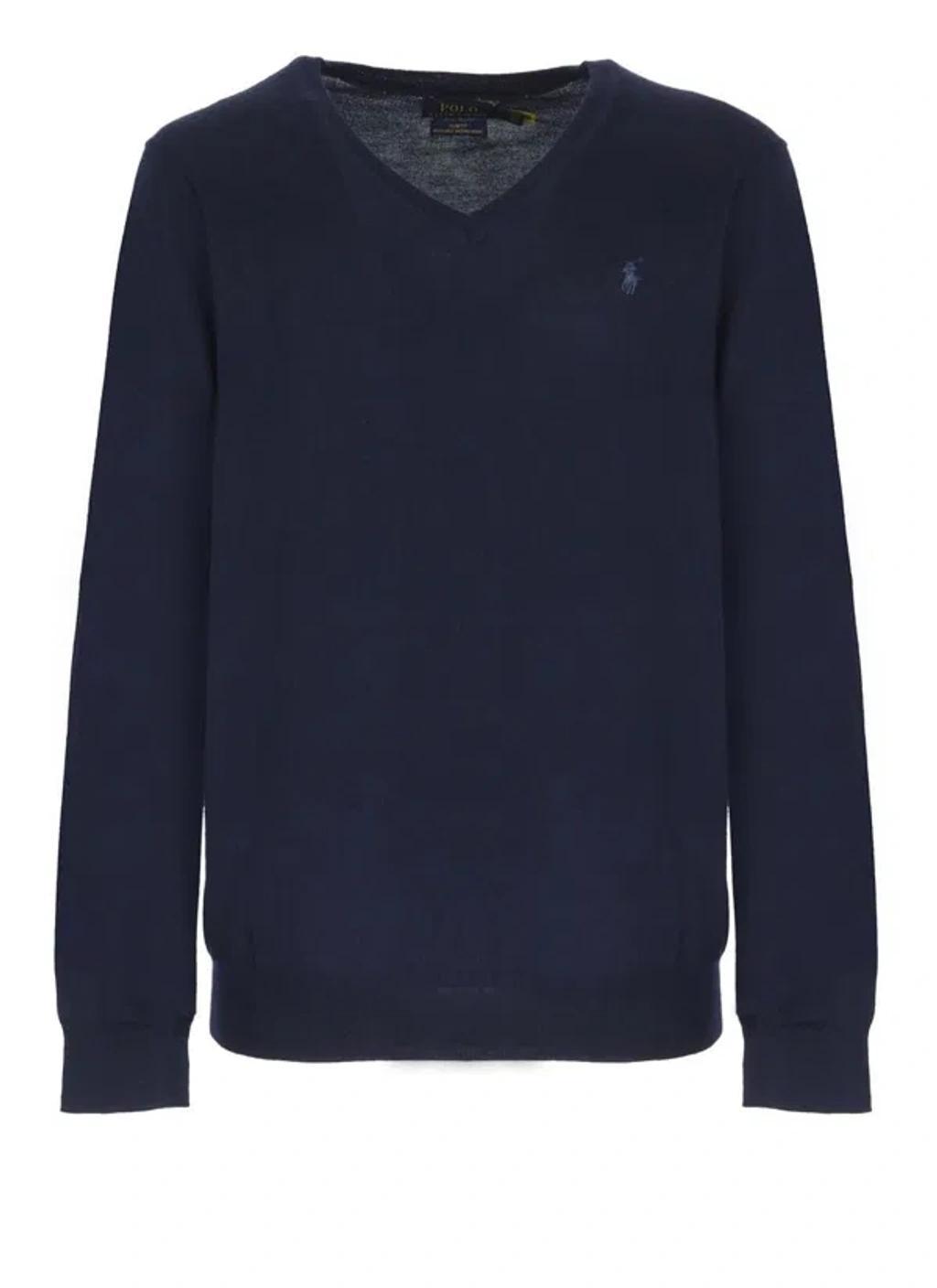 POLO RALPH LAUREN Washable Wool V-knit In Blue Product Image