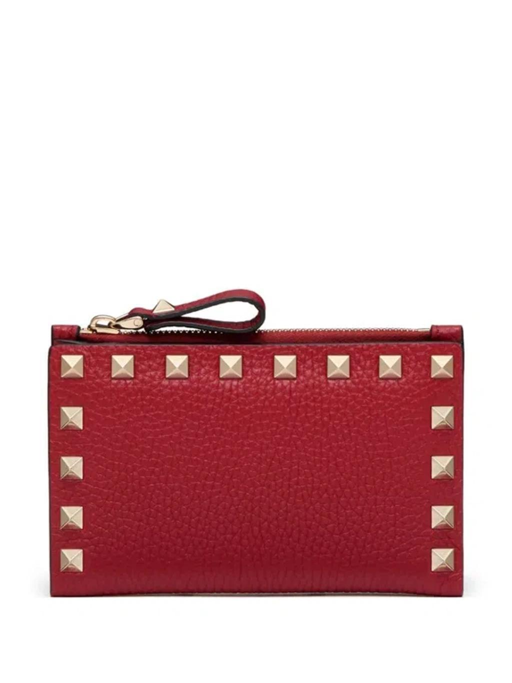 VALENTINO GARAVANI Rockstud Leather Wallet In Rossov Product Image