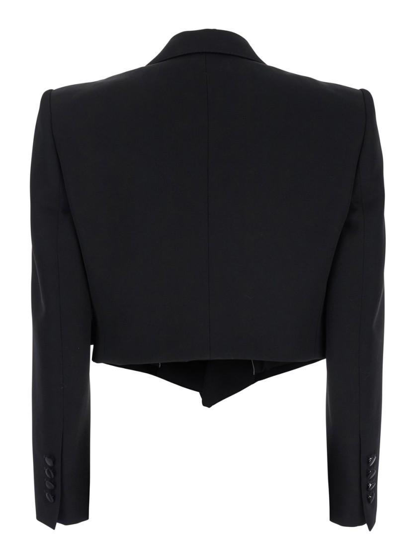 Spencer' Black Single-breasted Cropped Jacket With Peak Revers In Velvet Product Image