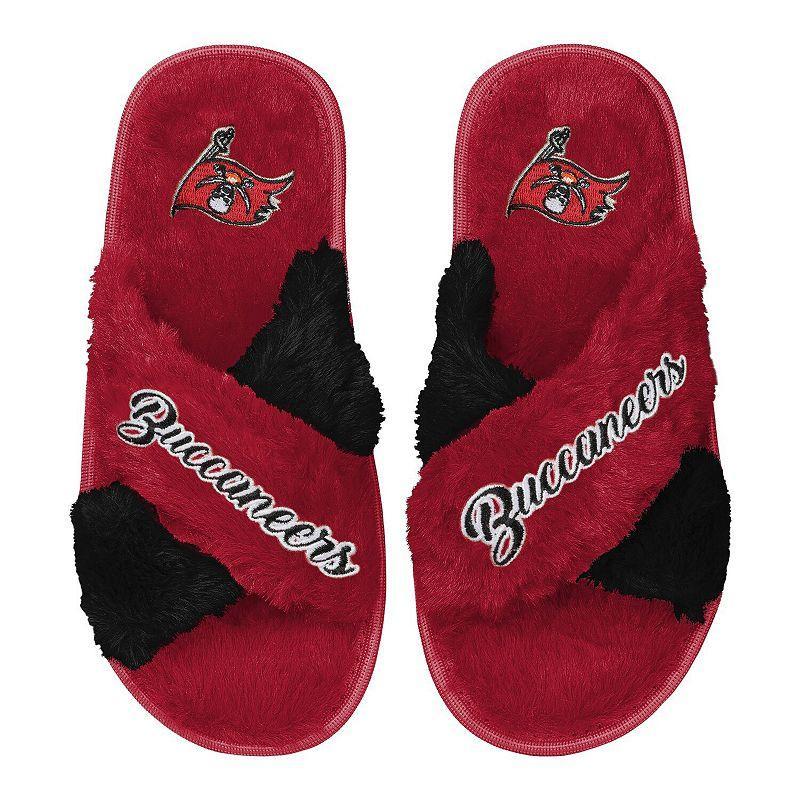 Womens FOCO Tampa Bay Buccaneers Two-Tone Crossover Faux Fur Slide Slippers Product Image