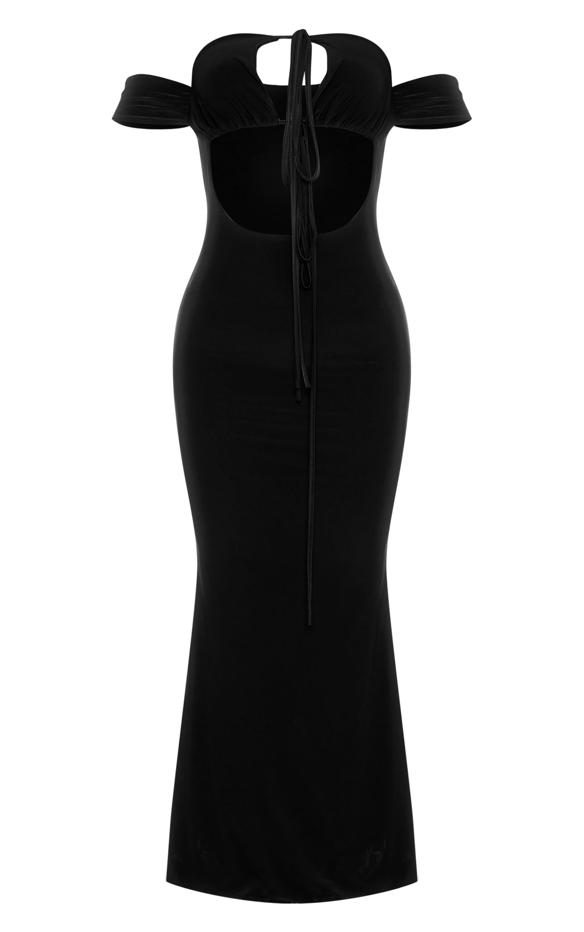 Black Sleeve Detail Double Layer Slinky Maxi Dress Product Image