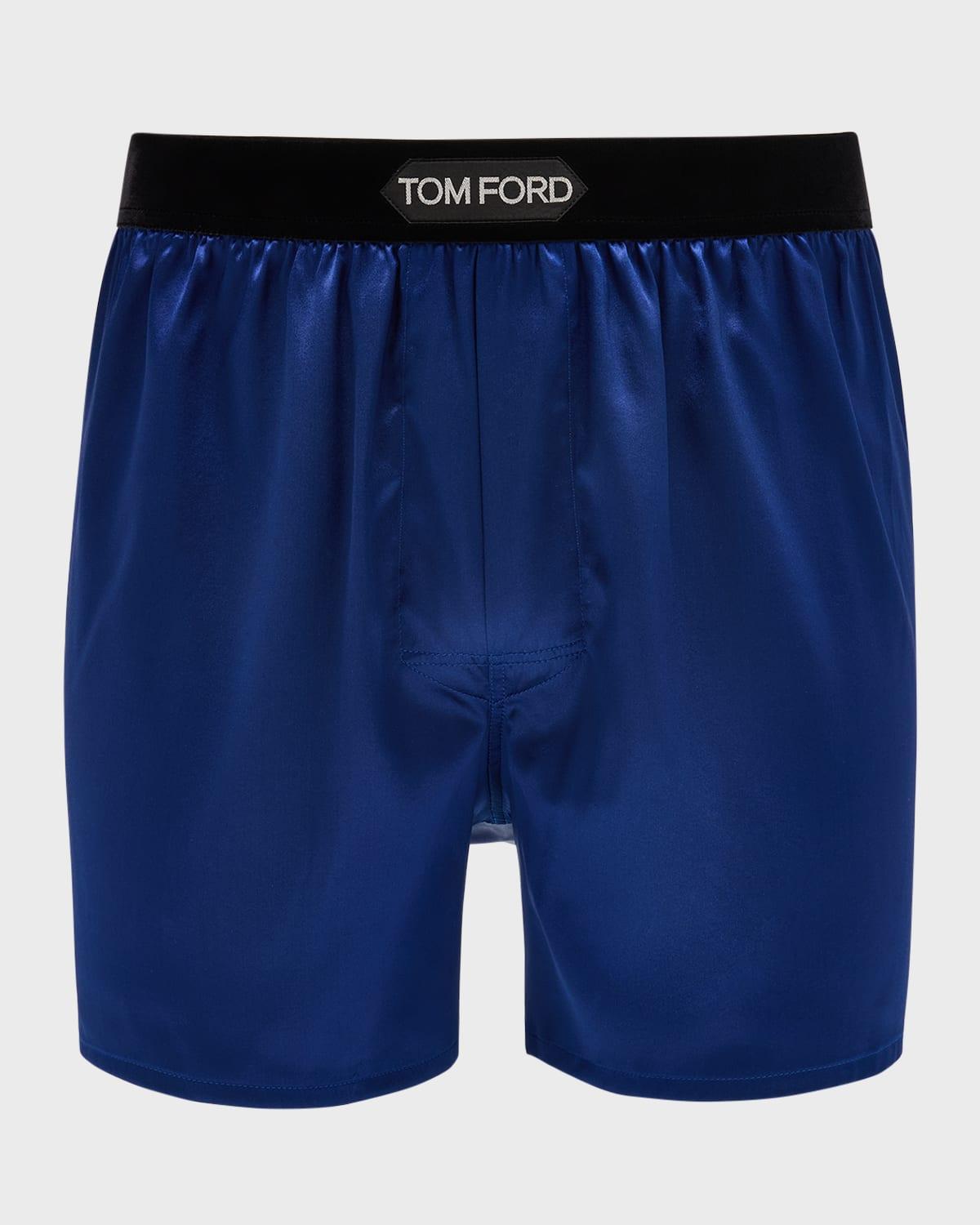 TOM FORD Men's Silk Jacquard Logo Boxers In Charcoal Product Image