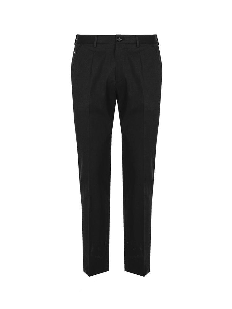 Chambray Pressed Crease Tapered Trousers In Black Product Image