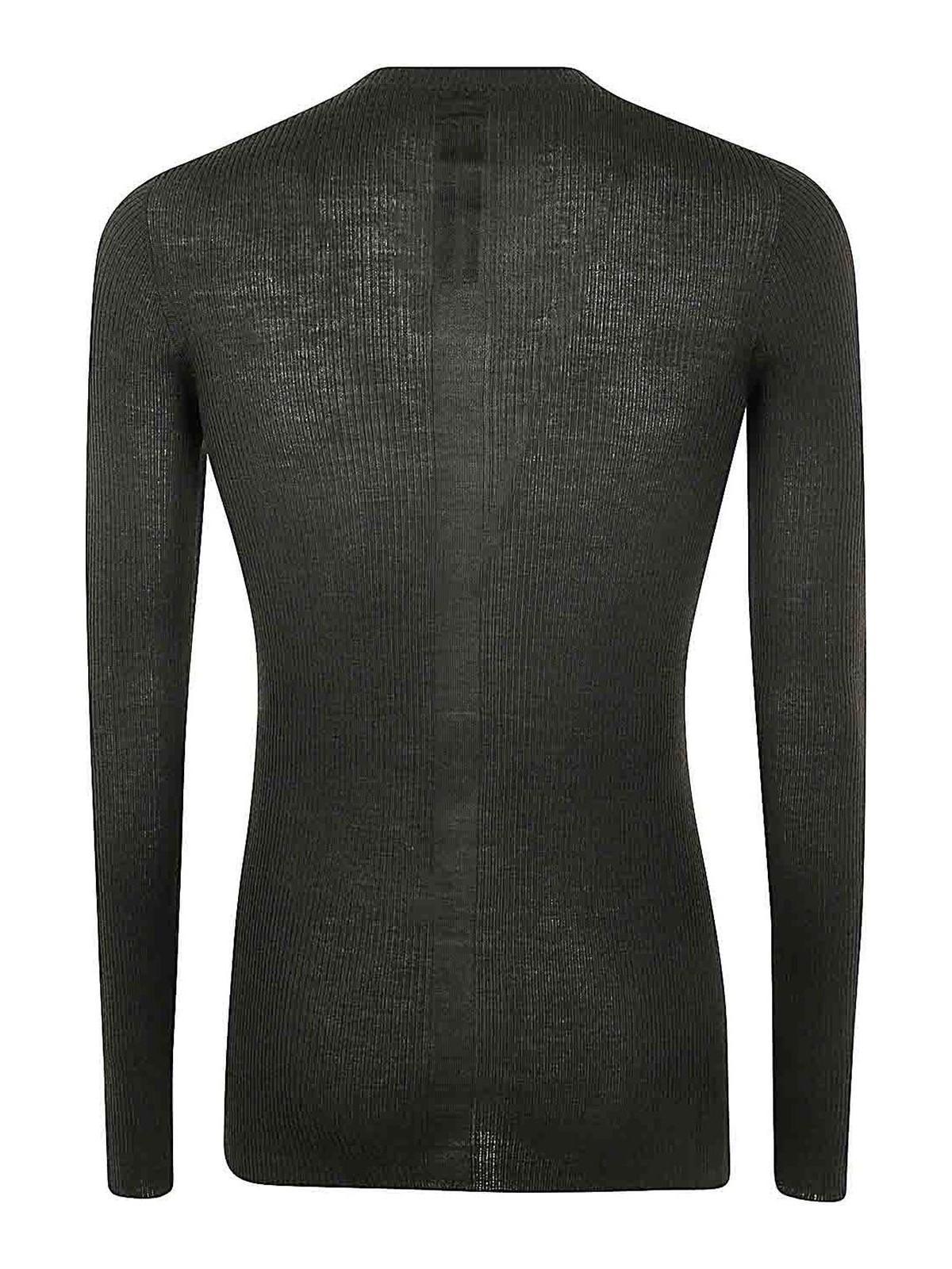 RICK OWENS Ribbed Round Neck Sweater Clothing In Green Product Image