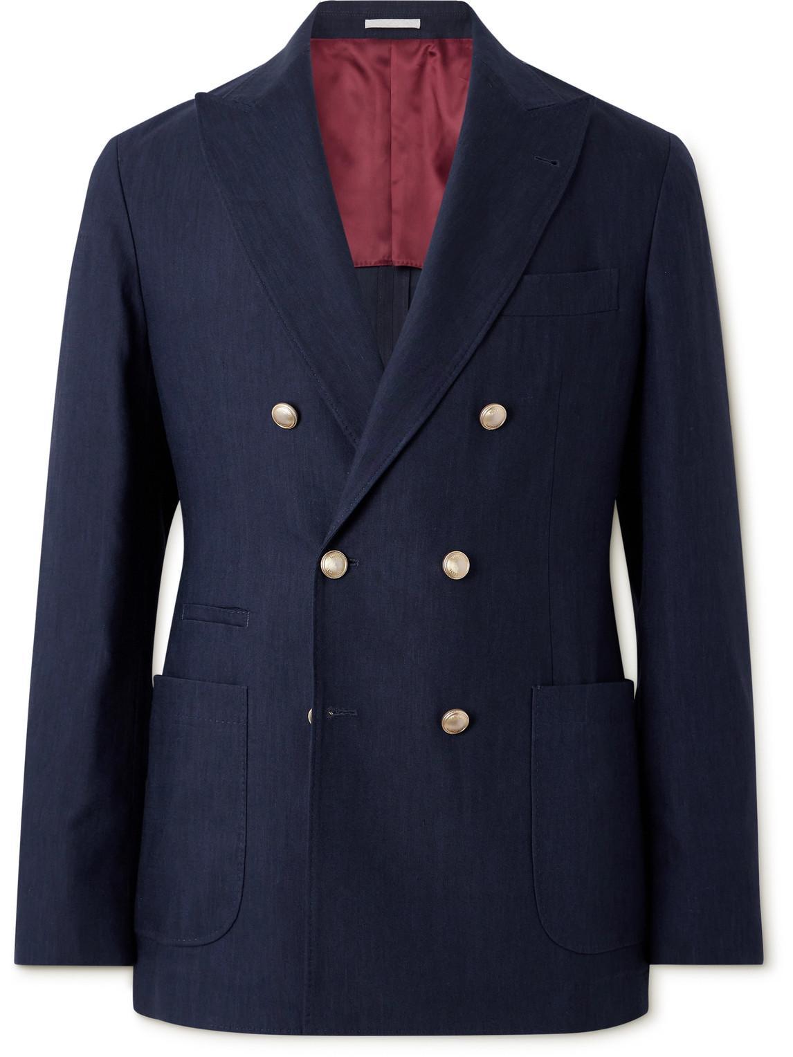 BRUNELLO CUCINELLI Double-breasted Wool-blend Blazer In Blue Product Image