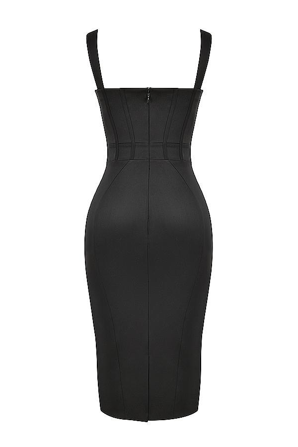 Fiorella Black Satin Corset Midi Dress - SALE Product Image