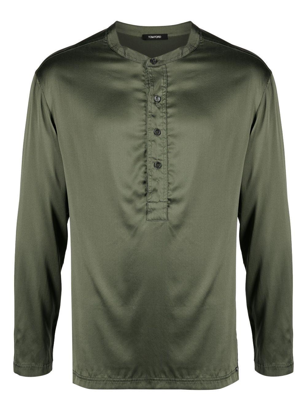 TOM FORD Long-sleeve Silk-blend Shirt In Verde Product Image