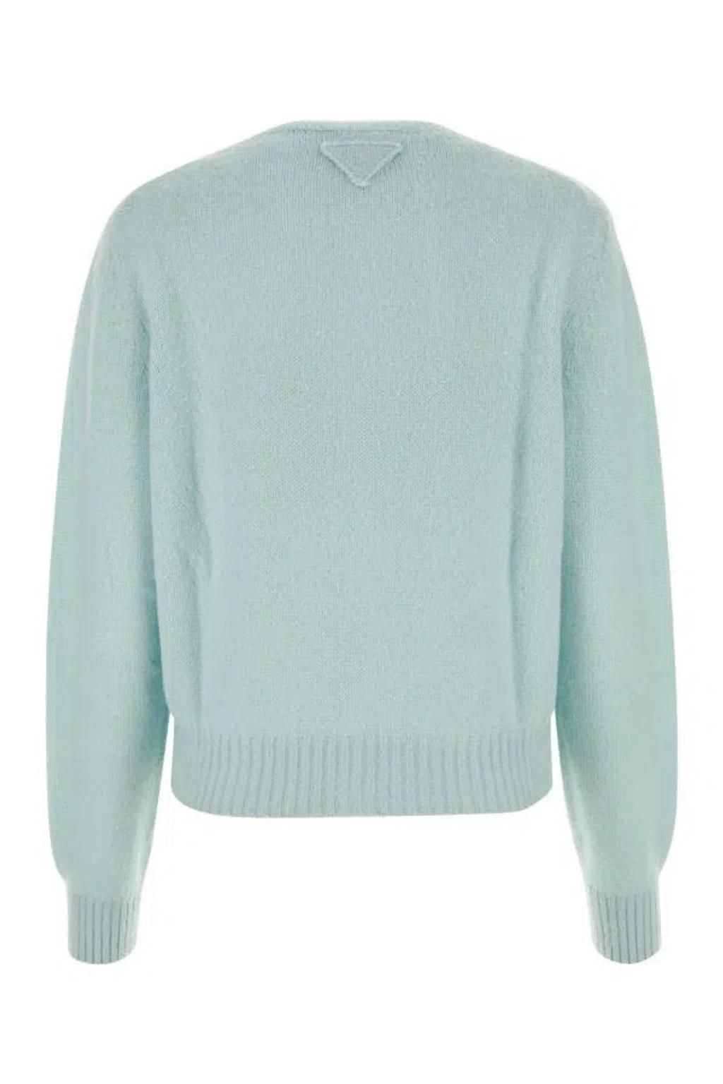 Ribbed Cashmere Crew-neck Sweater With Puffed Sleeves In Blue Product Image