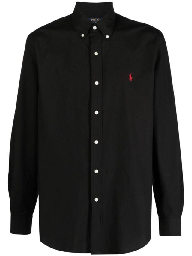 Polo Pony Cotton Blend Shirt In Black Product Image