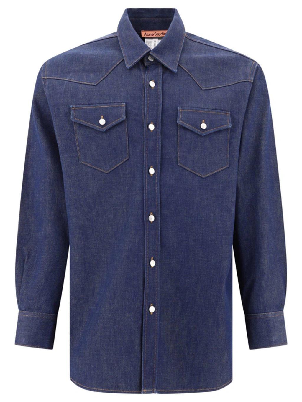 Indigo Button-up Denim Shirt In Blue Product Image