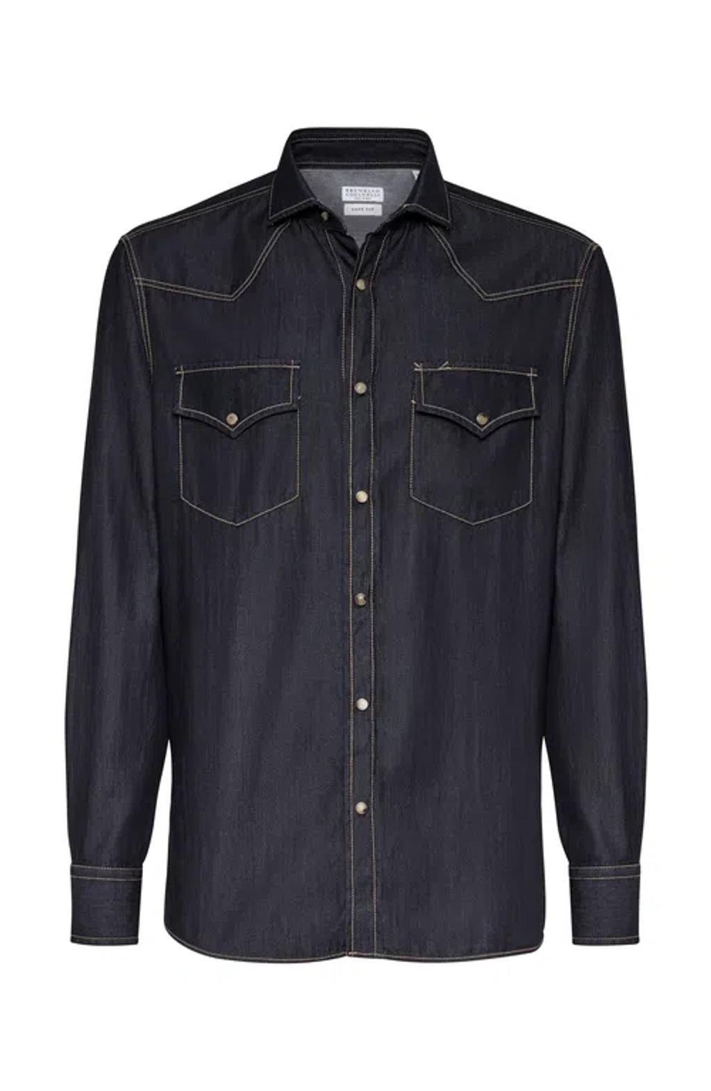 BRUNELLO CUCINELLI Denim Cotton Shirt In Grey Product Image