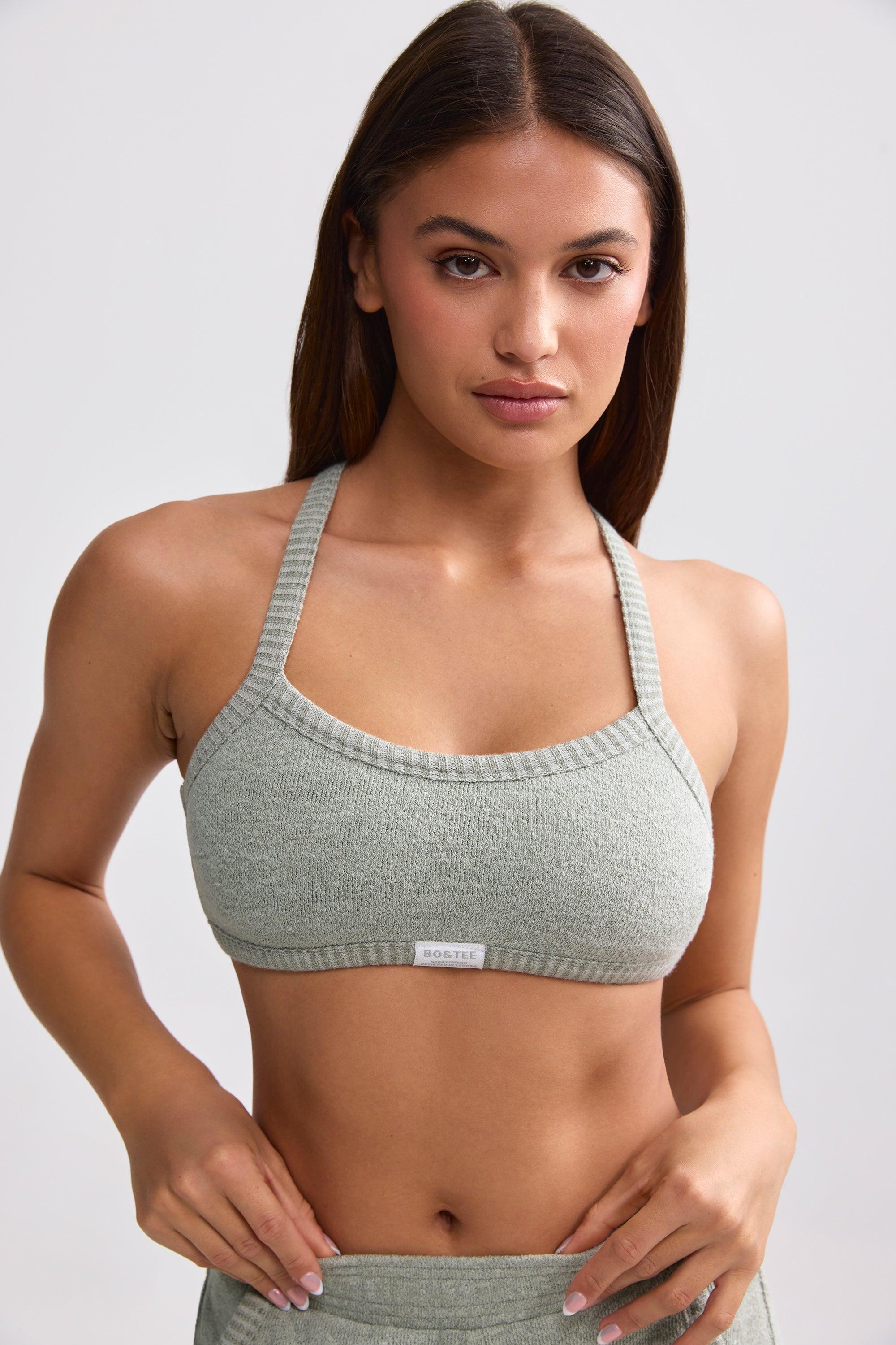 Terry Towelling Scoop-Neck Bralette in Sage Grey Product Image