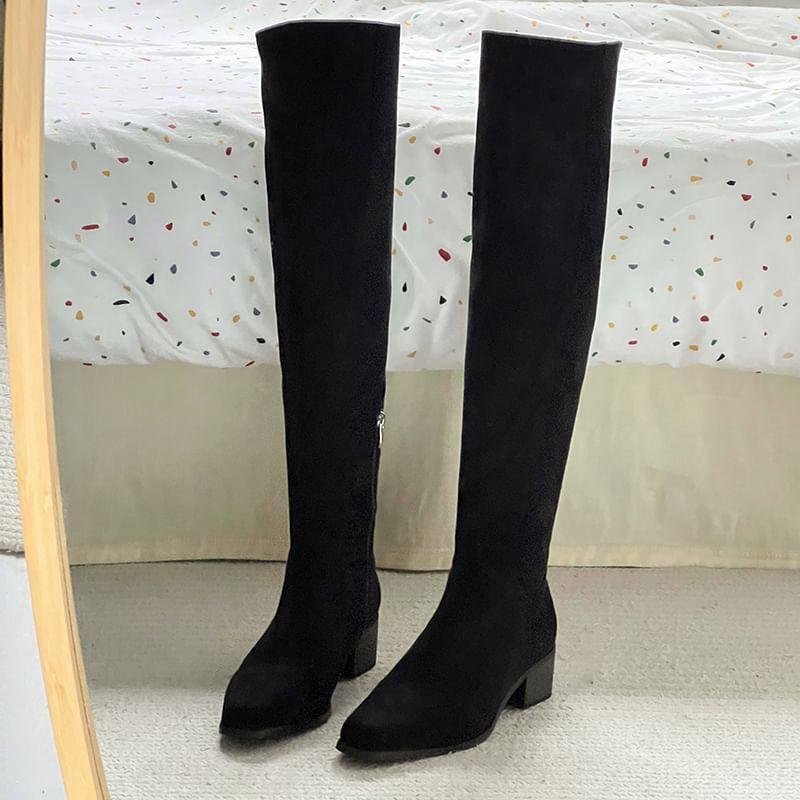 Block Heel Plain Tall Boots Product Image