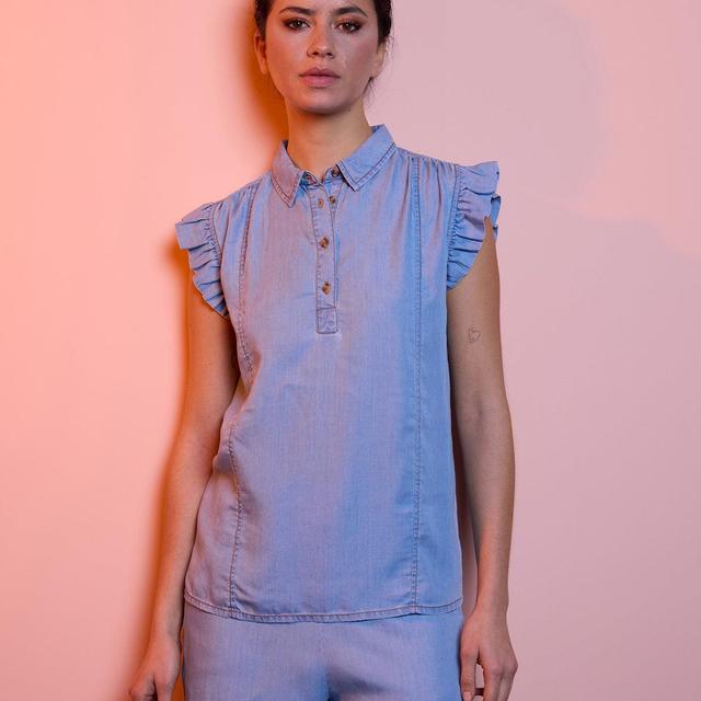 Denim Ruffle Top Product Image