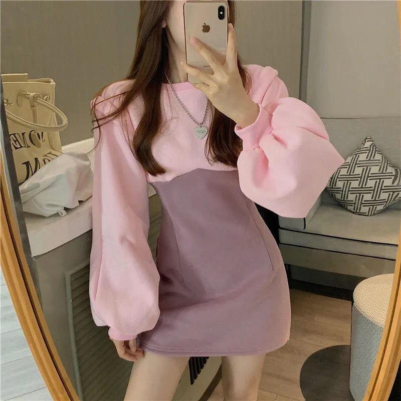 Crewneck Two Tone Mini Bodycon Dress Product Image