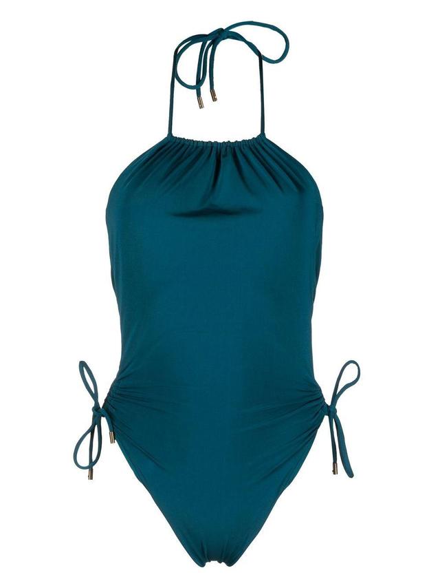 Lace-up Detail Swimsuit In Blue Product Image