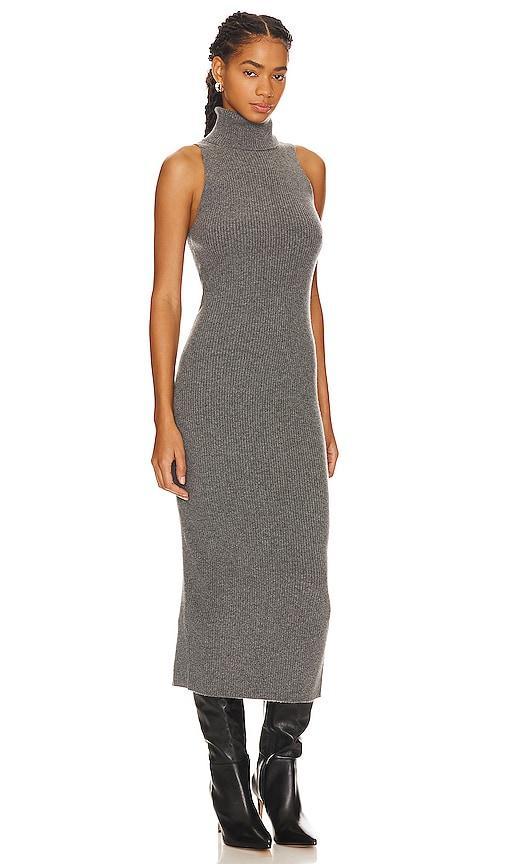 Enza Costa Rib Sleeveless Turtleneck Sweater Dress in Grey. Size XL. Product Image