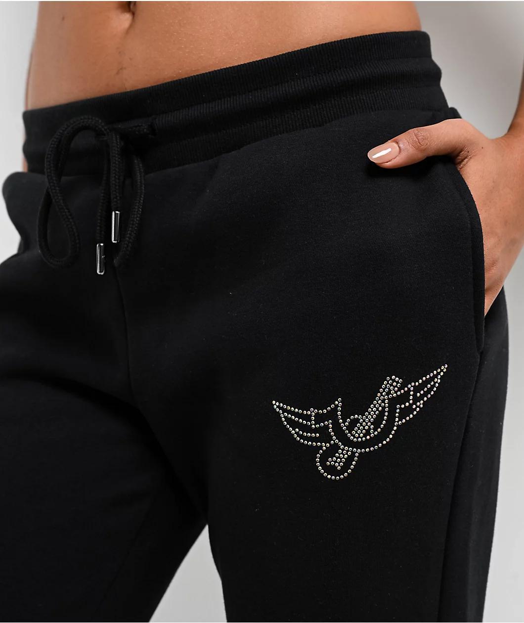 True Religion Retro Crystal Logo Black High Rise Jogger Sweatpants Product Image