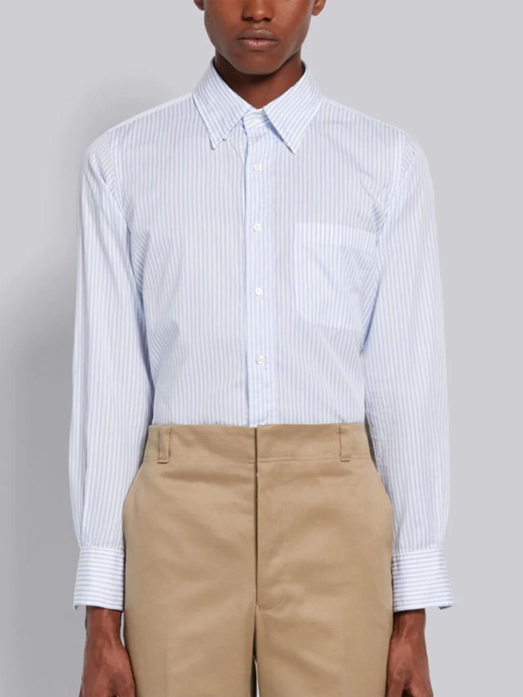 Pinstripe Straight Cotton Poplin Shirt In Blue Product Image