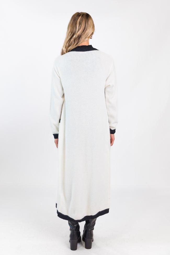 On Your Time Ivory and Black Long Button Front Cardigan FINAL SALE Product Image