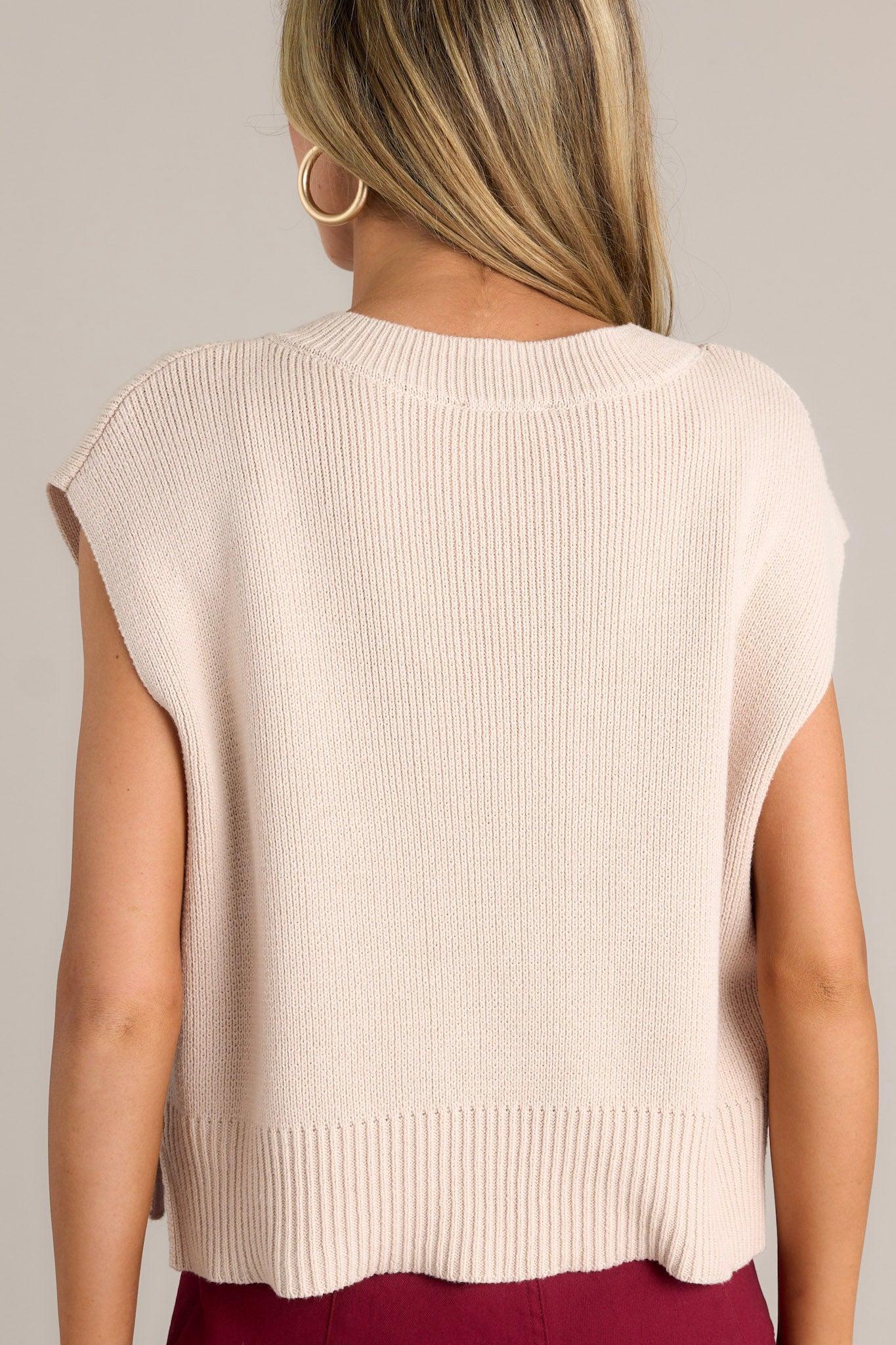 Rustic Retreat Beige Short Sleeve Sweater Top Product Image