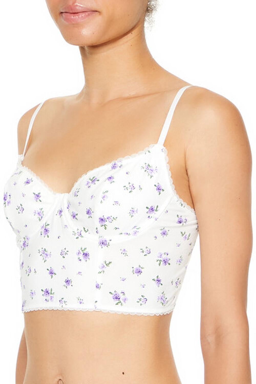 Lace-Trim Rose Print Corset Bra | Forever 21 Product Image