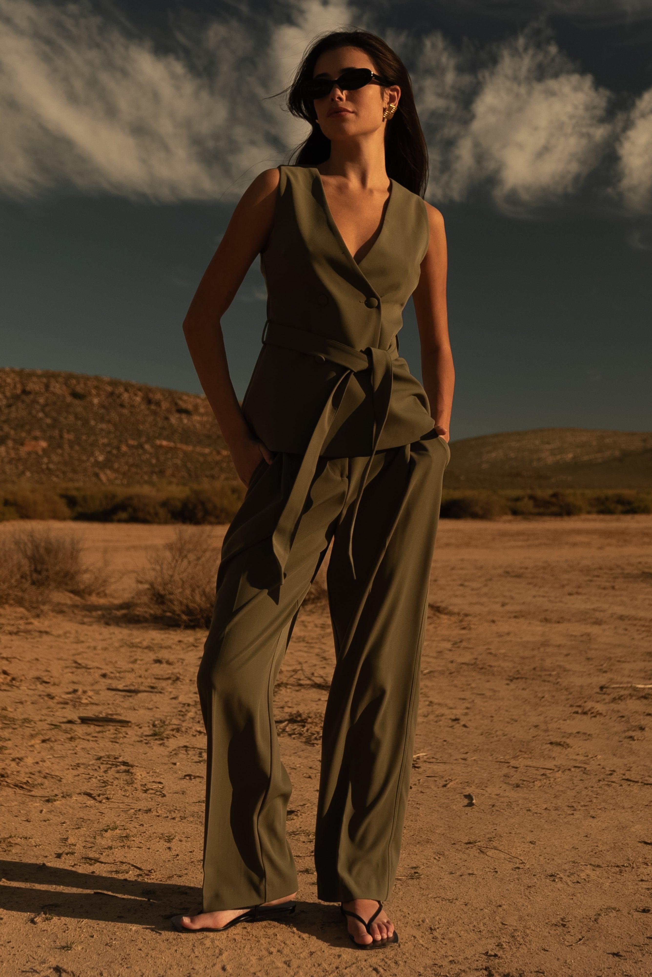 Amelie Suiting Longline Vest - Military Olive Product Image