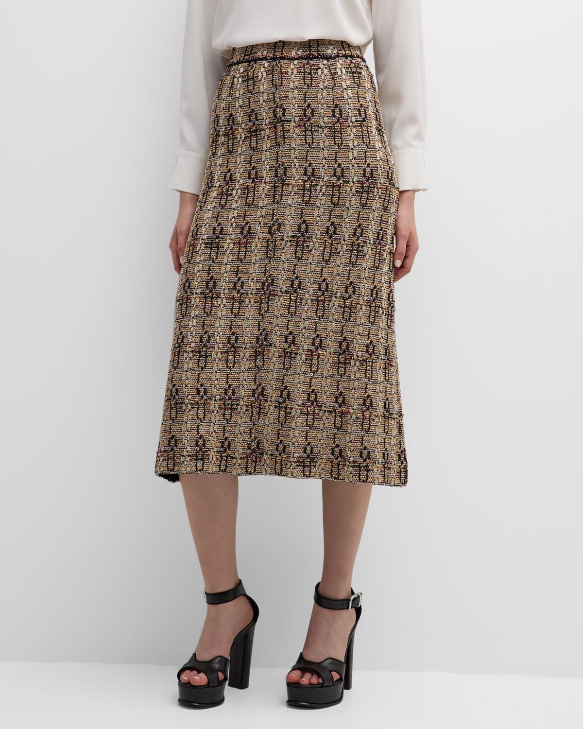 Womens Metallic Tweed Midi Skirt Product Image