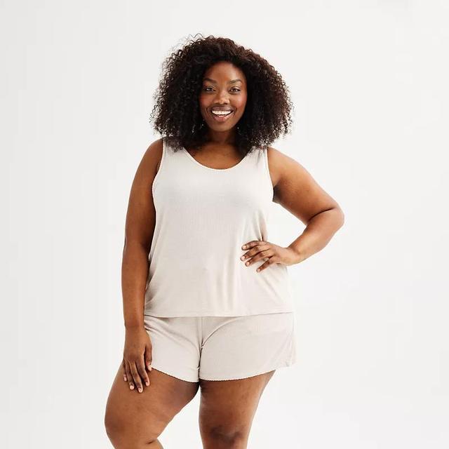 Plus Size Sonoma Goods For Life 2-Piece Tank Top & Shorts Sleep Set, Womens Salt Grey Product Image